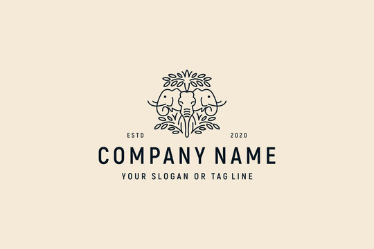 elephant head logo design vintage vector template