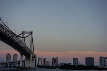 Sunset Tokyo Japan Bay Rainbow Bridge