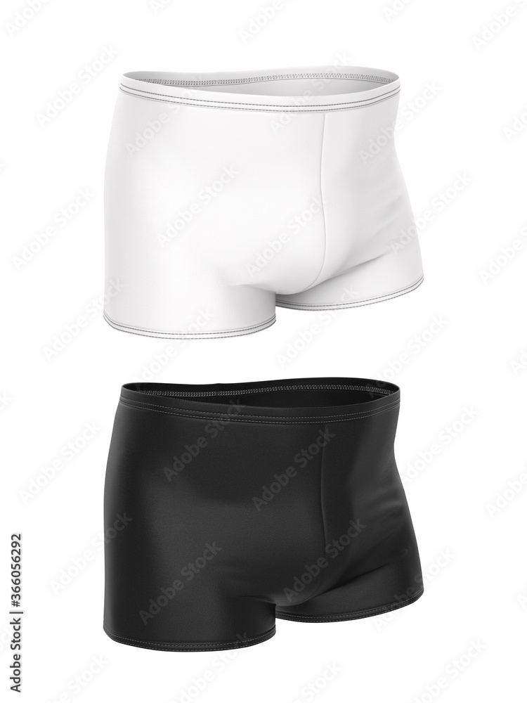 Wall mural Men's underpants, shorts, swimming trunks. Clothing for men. Underwear is black and white. 3d illustration of blank mockup template. Realistic clothes.