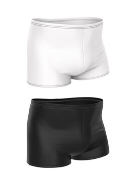 Men's underpants, shorts, swimming trunks. Clothing for men. Underwear is black and white. 3d illustration of blank mockup template. Realistic clothes.