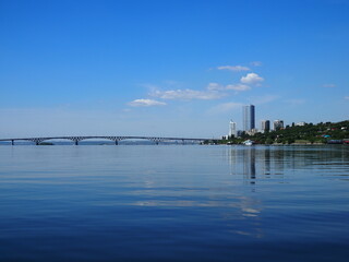 Beautiful view of the Saratov bridge across the Volga