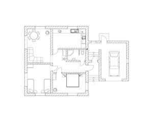 Black and White floor plan of a modern apartment. Detailed architectural vector blueprint suburban house.