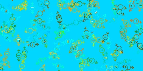 Light Blue, Yellow vector background with woman symbols.
