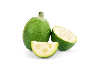 Tropical fruit feijoa (Acca sellowiana) isolated on white background