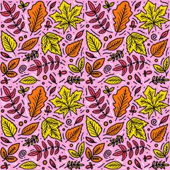 Seamless pattern with summer elements. Creative vector texture with leaf