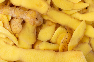 Pile of potato peel isolated on white background