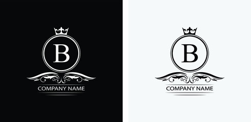 letter B template logo Luxury letter with crown. Monogram alphabet . Beautiful royal initials letter.	
