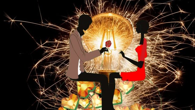 彼女に花を手渡してキッスをする男性
A man giving a flower to her and kissing