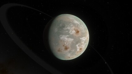 science fiction wallpaper, cosmic landscape, realistic exoplanet, beautiful alien planet in far space, detailed planet surface 3d render