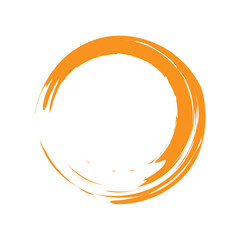 Circle brush stroke vector isolated on white background.Orange enso zen circle brush stroke.For round stamp, seal, ink and paintbrush design template.Grunge hand drawn circle shape,vector illustration