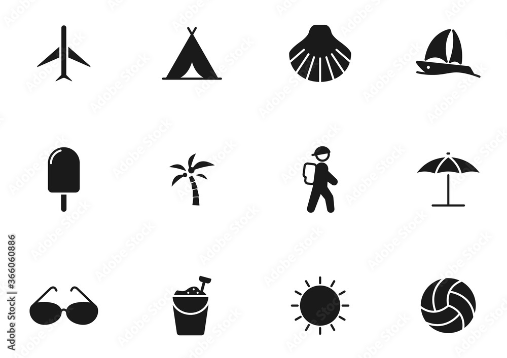 Poster summer glyph vector icons isolated on white. summer icon set for web design, mobile app, user interf