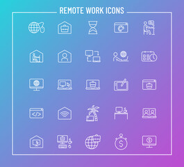 remote work outline vector icons on color gradient background. remote work icon set for web design and user interface design, mobile apps and print products