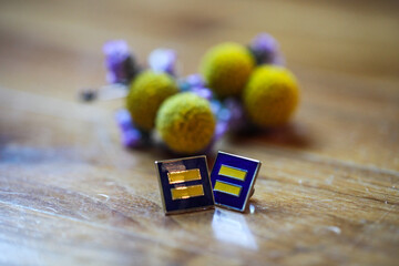lgbtq equality cufflinks with yellow groom boutonnieres in background 