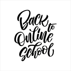 Back to online school vector hand drawn lettering isolated on white background.