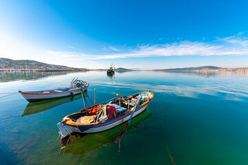 Fototapeta na wymiar Fishing boats in Ayvalik Town of Turkey