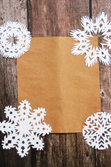 Christmas decorative frame made of white a snowflakes