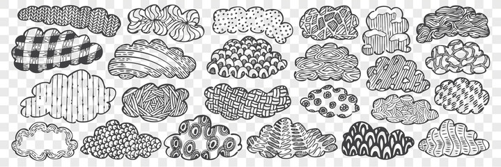 Hand drawn clouds doodle set.
