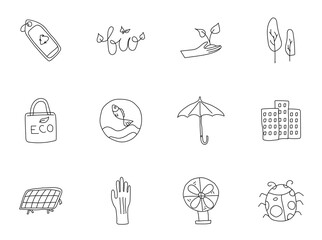Fototapeta premium ecology doodles isolated on white. eco hand drawn icon set for web design, user interface, mobile apps and print