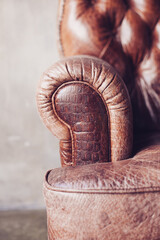 Closeup texture of vintage brown leather sofa