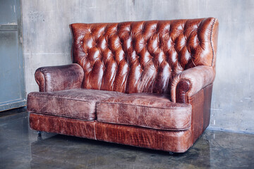 Living room with vintage style  leather sofa