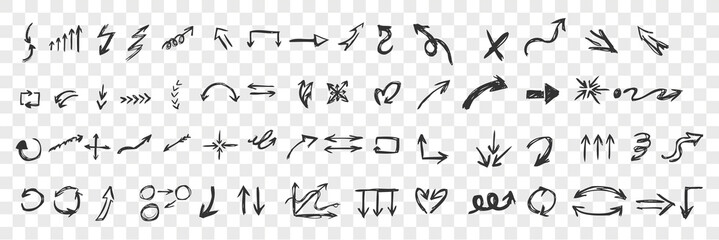 Set of hand drawn black arrows