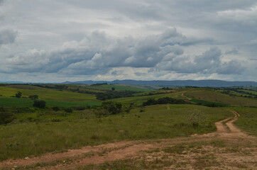 View of the mountains across the horizon near a small town in Brazil. This city call Carrancas.