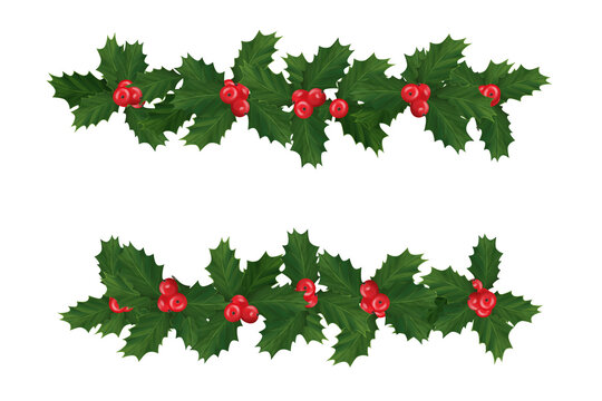 Mistletoe borders. Clip art set on white background