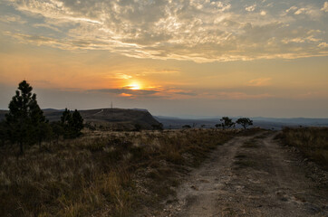 Sunset at high mountains of Minas Gerais state in Brazil.