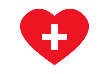 Doctors and nurses are heroes. Red heart logo with a white cross. Appreciation illustration.