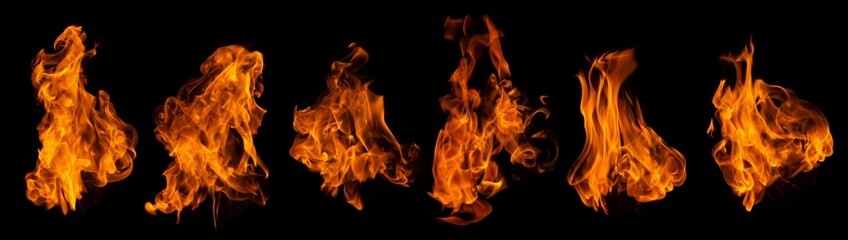 Fire collection set of flame burning isolated on dark background for graphic design purpose	