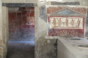 Kitchen of one of the houses in the historic city of pompeii, city of Pompeii, province of Naples, Italy
