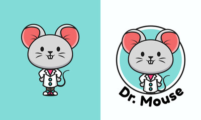 cute mouse by profession. Vector illustration of mouse animal cartoon character on white and blue background