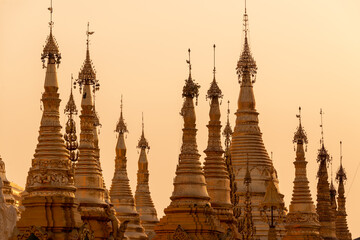 Fototapeta premium Shwedagon pagoda at sunset, in Yangon Burma Myanmar