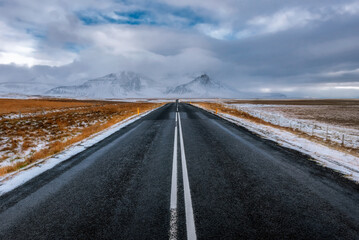 Beautiful ladnscape of highway at Iceland , near village Vik, South Iceland