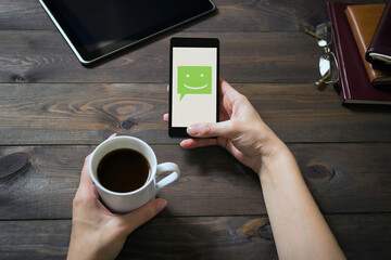 New message icons on mobile phone screen. Business communication, internet and technology concept.