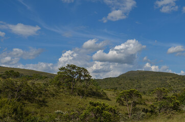 Fototapeta na wymiar View of the mountains across the horizon near a small town in Brazil. This city call Carrancas.