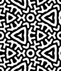 Intricate geometric pattern in classic black and white seamless pattern vector background.
