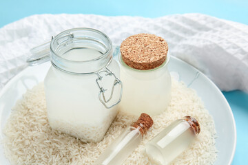 Healthy rice water on plate