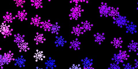 Fototapeta na wymiar Dark pink, blue vector background with covid-19 symbols.