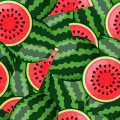 Seamless background with pieces of watermelon. Endless pattern. Vector illustration.