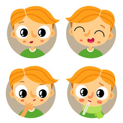 Cute set of four young redhead boy emotions