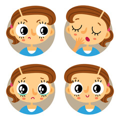 Cute set of four young brown hair girl emotions