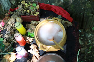 Making a witch's potion. Witchcraft. Chemistry.