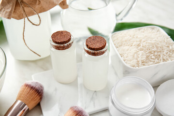 Healthy rice water on white background
