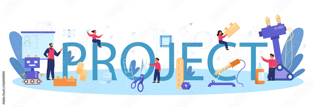 Poster modeling project school subject typographic header. engineering,