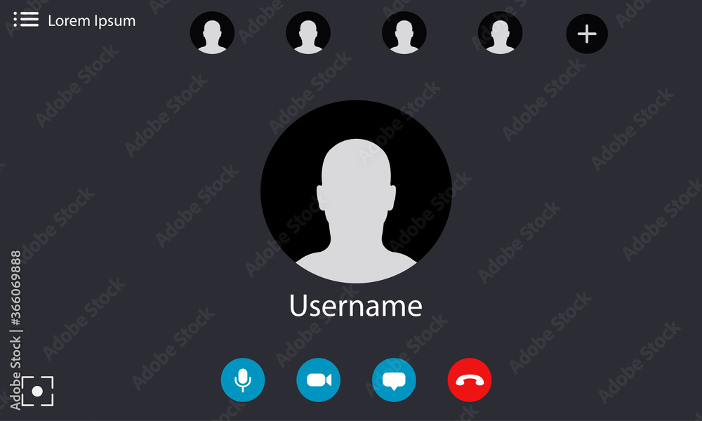 Poster video call screen template. application interface on a screen. social communication app design. vect