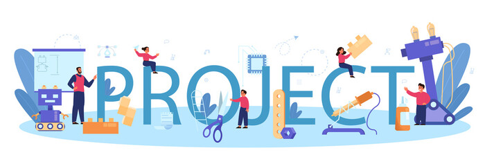 Modeling project school subject typographic header. Engineering,