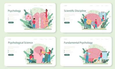Psychology web banner or landing page set. Mental and emotional