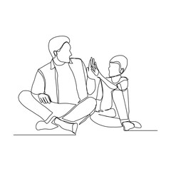 Continuous line drawing of father dad give high five to child for success. Single line concept of parenting. Vector illustration.