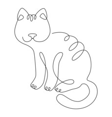 Drawing a cat with a single line in the style of line art. Vector logo with an animal. Stock image. Stylish, abstract print with a kitten